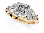 Cluster Engagement Ring Setting for Asscher Cut Center with Round Cut Accent Frame and Prong Head in Yellow Gold