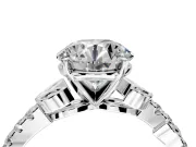 Leaf Motif Engagement Ring Setting for Round Cut Center with Pave Band and Prong Head in Platinum