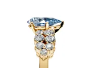 Cluster Engagement Ring Setting for Fancy Blue Pear-Shaped Center with 2-Row Shoulder Clusters and Prong Head in Yellow Gold