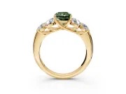 Cluster Engagement Ring Setting for Fancy Green Radiant Cut Center with Round Cut Accent Frame and Prong Head in Yellow Gold