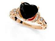 Solitaire Engagement Ring Setting for Fancy Black Heart-Shaped Center with Filigree Band and Prong Head in Rose Gold