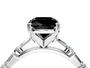 Baguette Engagement Ring Setting for Fancy Black Cushion Cut Center with Alternating Bar-Set Band and Prong Head in Sterling Silver