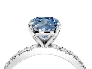 Solitaire Engagement Ring Setting for Fancy Blue Cushion Cut Center with Fine Pave Band and Claw Prong Head in Platinum
