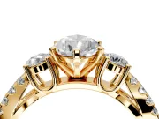 3 Stone Engagement Ring Setting for Pear-Shaped Center with Pave Split Shank and Prong Head in Yellow Gold