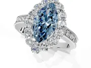 Halo Engagement Ring Setting for Fancy Blue Marquise Center with Milgrain Channel Band and Prong Head in Platinum