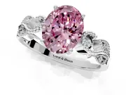 Leaf Engagement Ring Setting for Fancy Pink Oval Center with Milgrain Accent Band and Prong Head in Sterling Silver