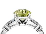 Bar-Set Engagement Ring Setting for Fancy Yellow Round Cut Center with Tapered Baguette Accents and Prong Head in Sterling Silver