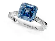 Side Accent Engagement Ring Setting for Fancy Blue Asscher Cut Center with Accent Shoulders and Prong Head in Sterling Silver