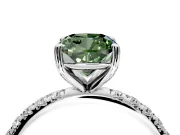 Solitaire Engagement Ring Setting for Fancy Green Cushion Cut Center with Micro Pave Band and Prong Head in Sterling Silver