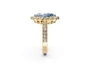 Halo Engagement Ring Setting for Fancy Blue Marquise Center with Milgrain Channel Band and Prong Head in Yellow Gold