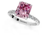 Solitaire Engagement Ring Setting for Fancy Pink Radiant Cut Center with Micro Pave Band and Prong Head in Sterling Silver