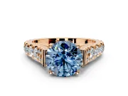 Solitaire Engagement Ring Setting for Fancy Blue Round Cut Center with Pave Cathedral Shoulders and Prong Head in Rose Gold