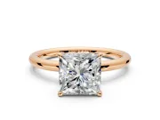 Hidden Halo Engagement Ring Setting for Princess Cut Center with Thin Rounded Band and Prong Head in Rose Gold