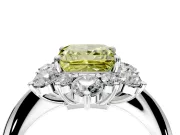 Small-Accent Cluster Halo Engagement Ring Setting for Fancy Yellow Princess Cut Center with Plain Band and Prong Head in Platinum