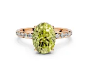 Hidden Halo Engagement Ring Setting for Fancy Yellow Oval Center with Pave Band and Prong Head in Rose Gold