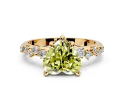 Solitaire Engagement Ring Setting for Fancy Yellow Heart-Shaped Center with Trailing Leaf Accent Band and Prong Head in Yellow Gold