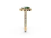 Pave Halo Engagement Ring Setting for Fancy Green Oval Center with Single Row Pave Band and Prong Head in Yellow Gold