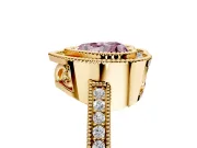 Halo Engagement Ring Setting for Fancy Pink Heart-Shaped Center with Milgrain Halo, Pave Band and Prong Head in Yellow Gold