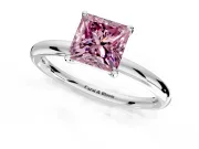 Low-Set Solitaire Engagement Ring Setting for Fancy Pink Princess Cut Center with Thin Plain Band and Prong Head in Sterling Silver
