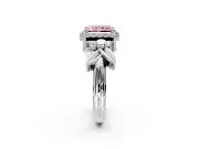 Halo Engagement Ring Setting for Fancy Pink Radiant Cut Center with Floral Band and Prong Head in Platinum