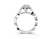 Halo Engagement Ring Setting for Cushion Cut Center with Twist Band and Prong Head in Sterling Silver