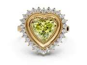 Halo Engagement Ring Setting for Fancy Yellow Heart-Shaped Center with Milgrain Bezel Rim, Plain Band and Prong Head in Yellow Gold