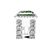 Halo Engagement Ring Setting for Fancy Green Princess Cut Center with Wide-Open Pave Split Shank and Prong Head in Sterling Silver