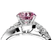 Halo Engagement Ring Setting for Fancy Pink Round Cut Center with Marquise and Pave Bypass Band and Prong Head in Sterling Silver
