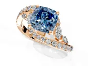 Solitaire Engagement Ring Setting for Fancy Blue Cushion Cut Center with Pave Bypass Twist Band and Prong Head in Rose Gold