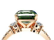 3 Stone Engagement Ring Setting for Fancy Green Asscher Cut Center with Round Cut Side Accents and Prong Head in Rose Gold