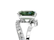 Solitaire Engagement Ring Setting for Fancy Green Emerald Cut Center with Pave Bypass Swirl Band and Prong Head in Platinum