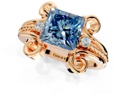 Solitaire Engagement Ring Setting for Fancy Blue Princess Cut Center with Twisted Band and Scroll Prong Head in Rose Gold
