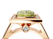 Halo Engagement Ring Setting for Fancy Yellow Princess Cut Center with Outer Bezel Rim, Pave Band and Prong Head in Rose Gold