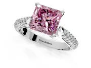 Solitaire Engagement Ring Setting for Fancy Pink Princess Cut Center with Multi-Row Accents and Prong Head in Sterling Silver