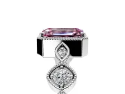 Vintage Station Engagement Ring Setting for Fancy Pink Emerald Cut Center with Accents and Prong Head in White Gold