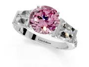 Channel-Set Engagement Ring Setting for Fancy Pink Round Cut Center with Baguette Band and Prong Head in Sterling Silver