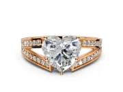 Split Shank Engagement Ring Setting for Heart-Shaped Center with Pave Split Shank and Prong Head in Rose Gold