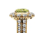 Large Accent Halo Engagement Ring Setting for Fancy Yellow Radiant Cut Center with Pave Split Shank and Prong Head in Yellow Gold