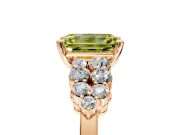 Cluster Engagement Ring Setting for Fancy Yellow Emerald Cut Center with 2-Row Shoulder Clusters and Prong Head in Rose Gold