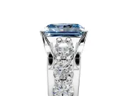 Solitaire Engagement Ring Setting for Fancy Blue Radiant Cut Center with Graduated Shared Prongs and Prong Head in White Gold