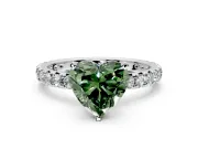 Solitaire Engagement Ring Setting for Fancy Green Heart-Shaped Center with Shared-Prong Accents and Prong Head in Sterling Silver
