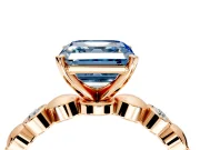 Solitaire Engagement Ring Setting for Fancy Blue Asscher Cut Center with Beaded Bezel Station Band and Prong Head in Rose Gold