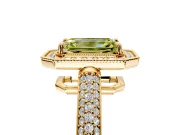 Milgrain Halo Engagement Ring Setting for Fancy Yellow Emerald Cut Center with Three-Sided Pave Band and Prong Head in Yellow Gold