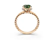 Halo Engagement Ring Setting for Fancy Green Round Cut Center with Rope Twist Split Shank and Prong Head in Rose Gold