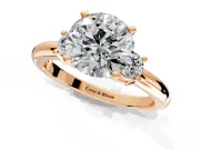 3 Stone Engagement Ring Setting for Round Cut Center with Wide Plain Band and Prong Head in Rose Gold