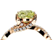 Solitaire Engagement Ring Setting for Fancy Yellow Cushion Cut Center with Narrow Twist Pave Band and Prong Head in Rose Gold