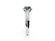 Halo Engagement Ring Setting for Fancy Green Cushion Cut Center with Knife Ridge Cathedral Band and Prong Head in White Gold
