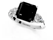 3 Stone Engagement Ring Setting for Fancy Black Asscher Cut Center with Large Pear-Shaped Accents and Prong Head in Platinum