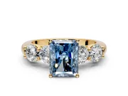 5 Stone Engagement Ring Setting for Fancy Blue Radiant Cut Center with Graduated Accents and Prong Head in Yellow Gold