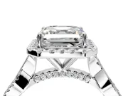 Halo Engagement Ring Setting for Asscher Cut Center with Twist Band and Prong Head in Platinum